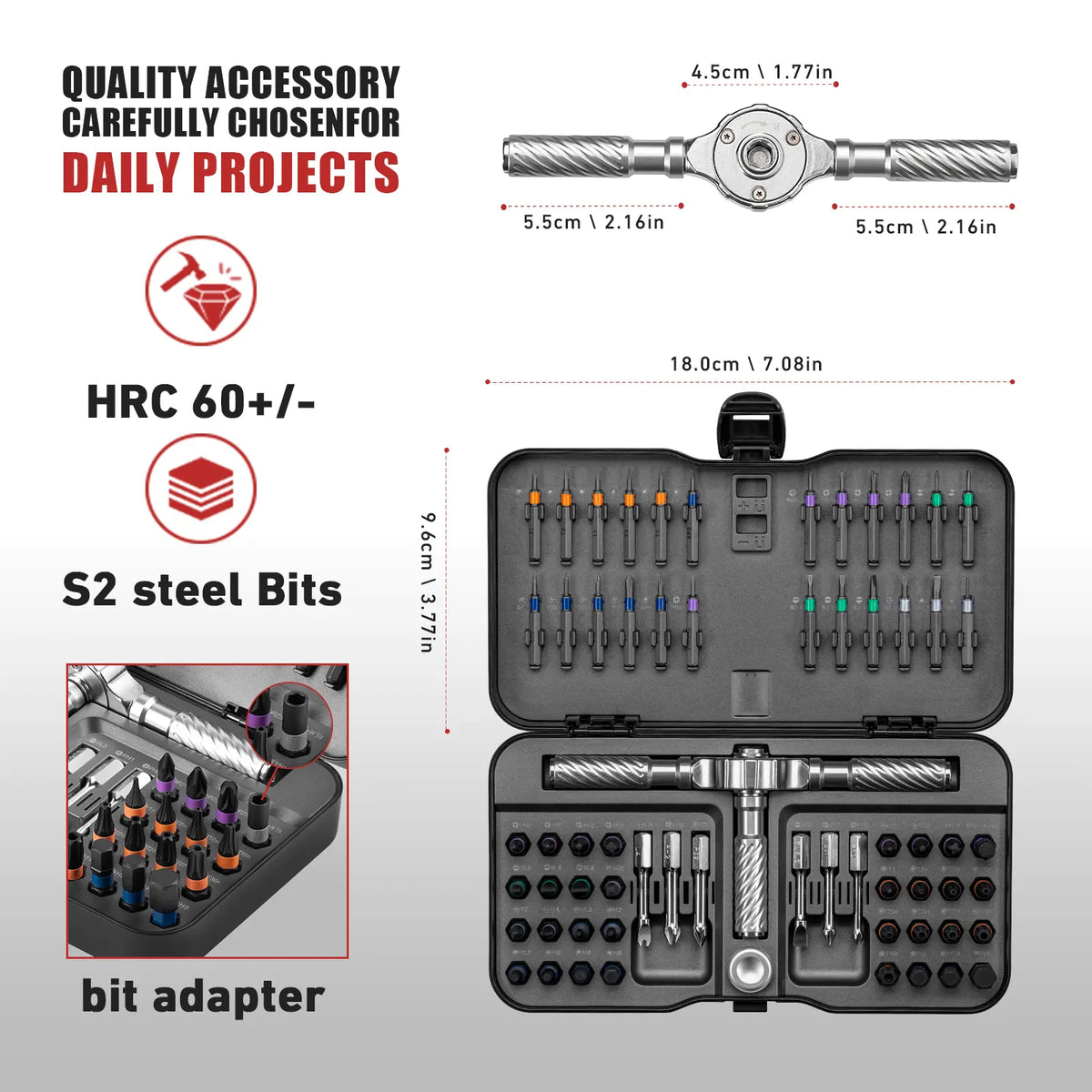 Magnetic Ratcheting Screwdriver Bit Set, 24/42-Piece Multifunctional Repair Tool Kit with T-Handle, Compact Storage Case for Furniture, Bikes & Electronics
