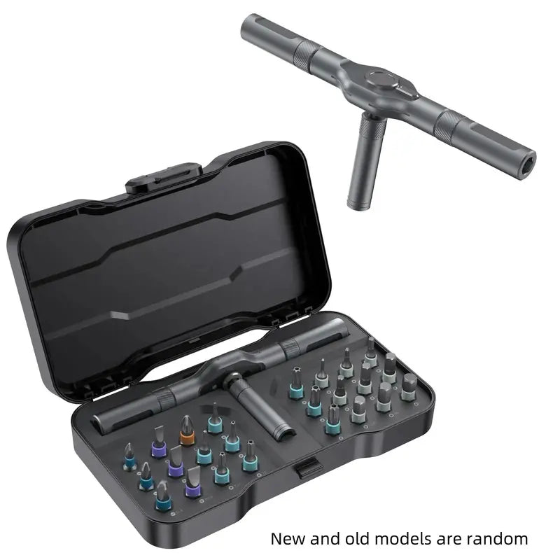 Magnetic Ratcheting Screwdriver Bit Set, 24/42-Piece Multifunctional Repair Tool Kit with T-Handle, Compact Storage Case for Furniture, Bikes & Electronics