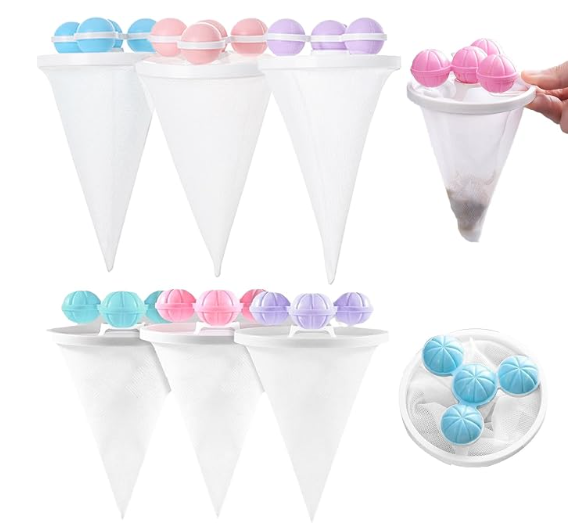Floating Washing Machine Hair Catcher, Reusable Mesh Lint Filter Bags for Pet Hair, Fur and Laundry Debris, Washer Lint Traps for Top-Load Washers, Blue Pink Purple
