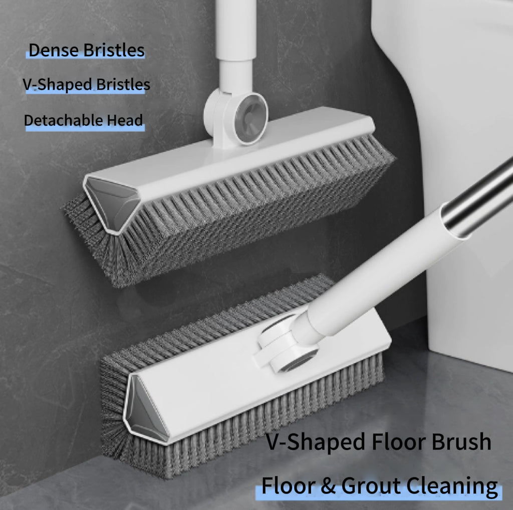 3-in-1 Floor Scrub Brush with Long Handle – Heavy Duty Bathroom & Floor Cleaner