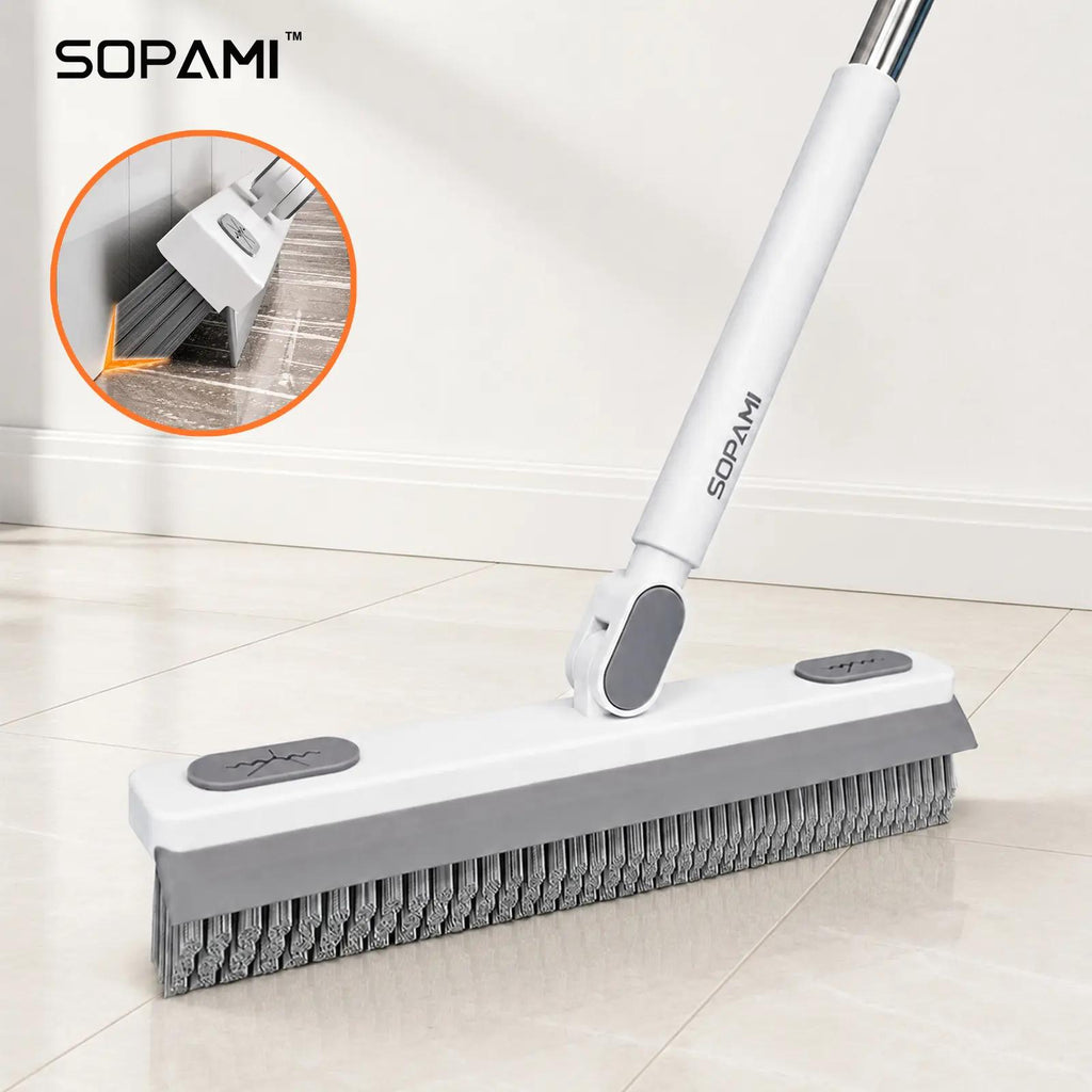 SOPAMI 360° Rotating Floor Scrub Brush with Adjustable Long Handle, Heavy-Duty Cleaning Brush for Tile, Bathroom, Kitchen and Hard Floors