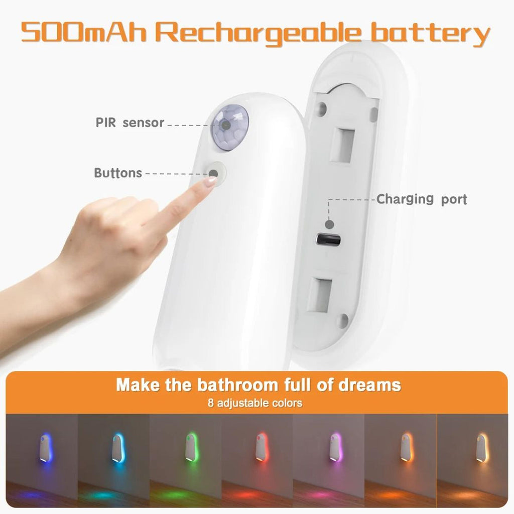 Rechargeable RGB Toilet Night Light with Motion Sensor, 7-Color LED Bowl Light, Soft Glow Bathroom Night Light for Kids, Adults & Seniors