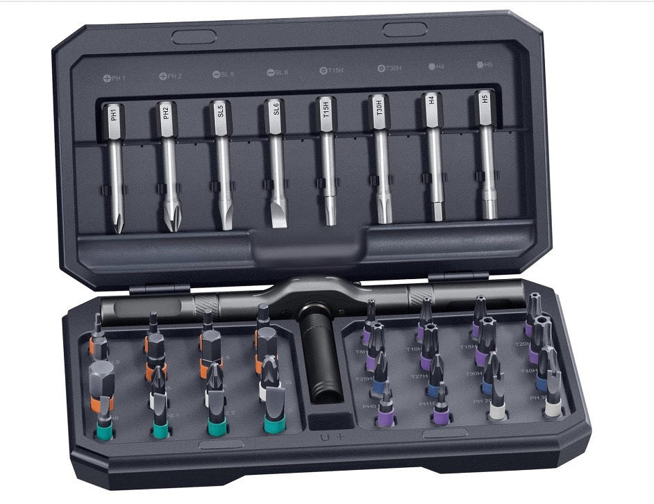Magnetic Ratcheting Screwdriver Bit Set, 24/42-Piece Multifunctional Repair Tool Kit with T-Handle, Compact Storage Case for Furniture, Bikes & Electronics
