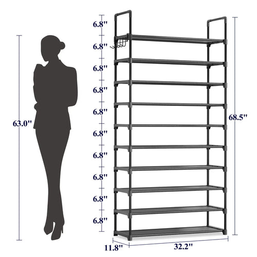 10-Tier Shoe Rack Organizer – Freestanding Shoe Storage Shelf with Side Handles for Entryway & Closet