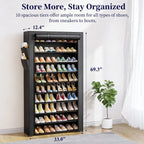 10-Tier Shoe Rack Organizer – Freestanding Shoe Storage Shelf with Side Handles for Entryway & Closet