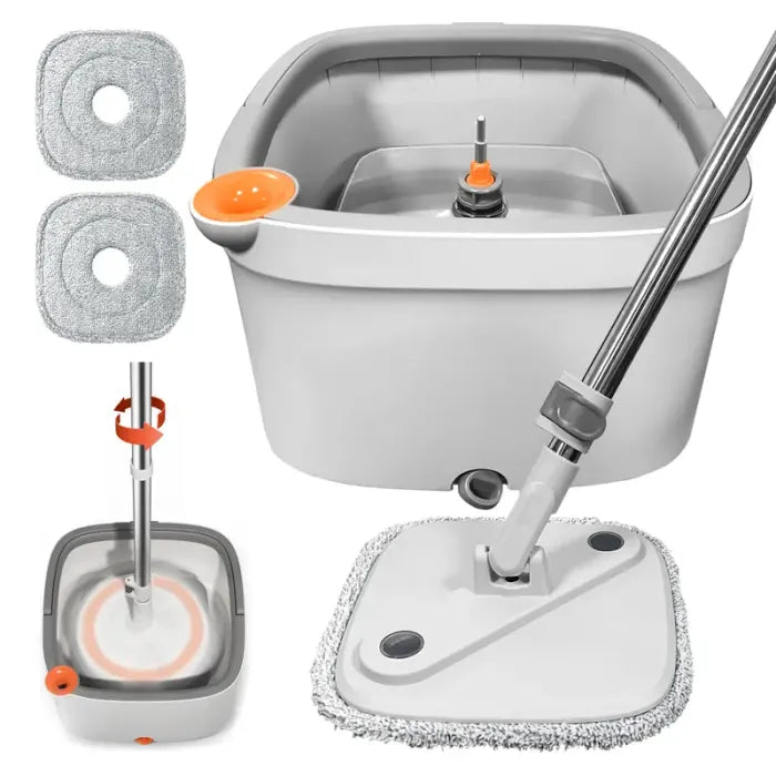 Spin Mop and Bucket Set with Separate Clean & Dirty Water Tanks, 360° Rotating Microfiber Mop, Adjustable Stainless Steel Handle, Wet & Dry Floor Cleaning