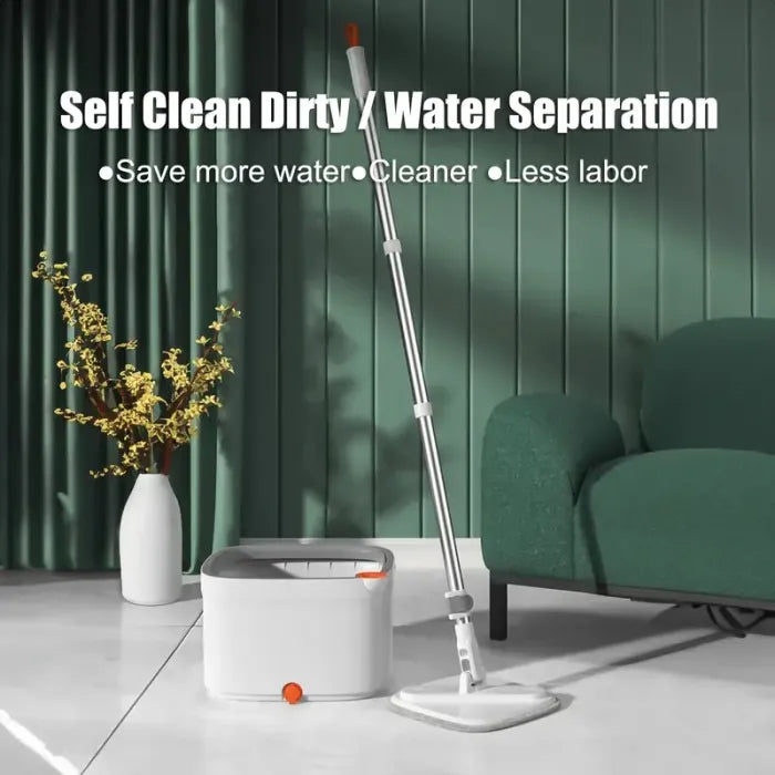 Spin Mop and Bucket Set with Separate Clean & Dirty Water Tanks, 360° Rotating Microfiber Mop, Adjustable Stainless Steel Handle, Wet & Dry Floor Cleaning
