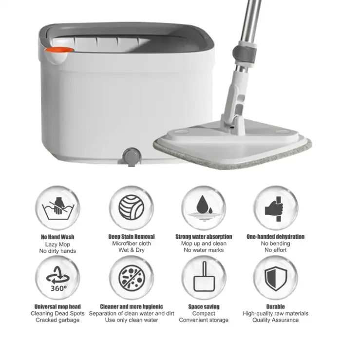 Spin Mop and Bucket Set with Separate Clean & Dirty Water Tanks, 360° Rotating Microfiber Mop, Adjustable Stainless Steel Handle, Wet & Dry Floor Cleaning