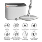 Spin Mop and Bucket Set with Separate Clean & Dirty Water Tanks, 360° Rotating Microfiber Mop, Adjustable Stainless Steel Handle, Wet & Dry Floor Cleaning