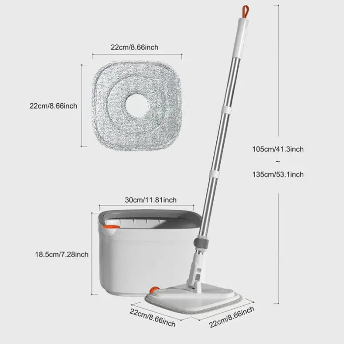 Spin Mop and Bucket Set with Separate Clean & Dirty Water Tanks, 360° Rotating Microfiber Mop, Adjustable Stainless Steel Handle, Wet & Dry Floor Cleaning