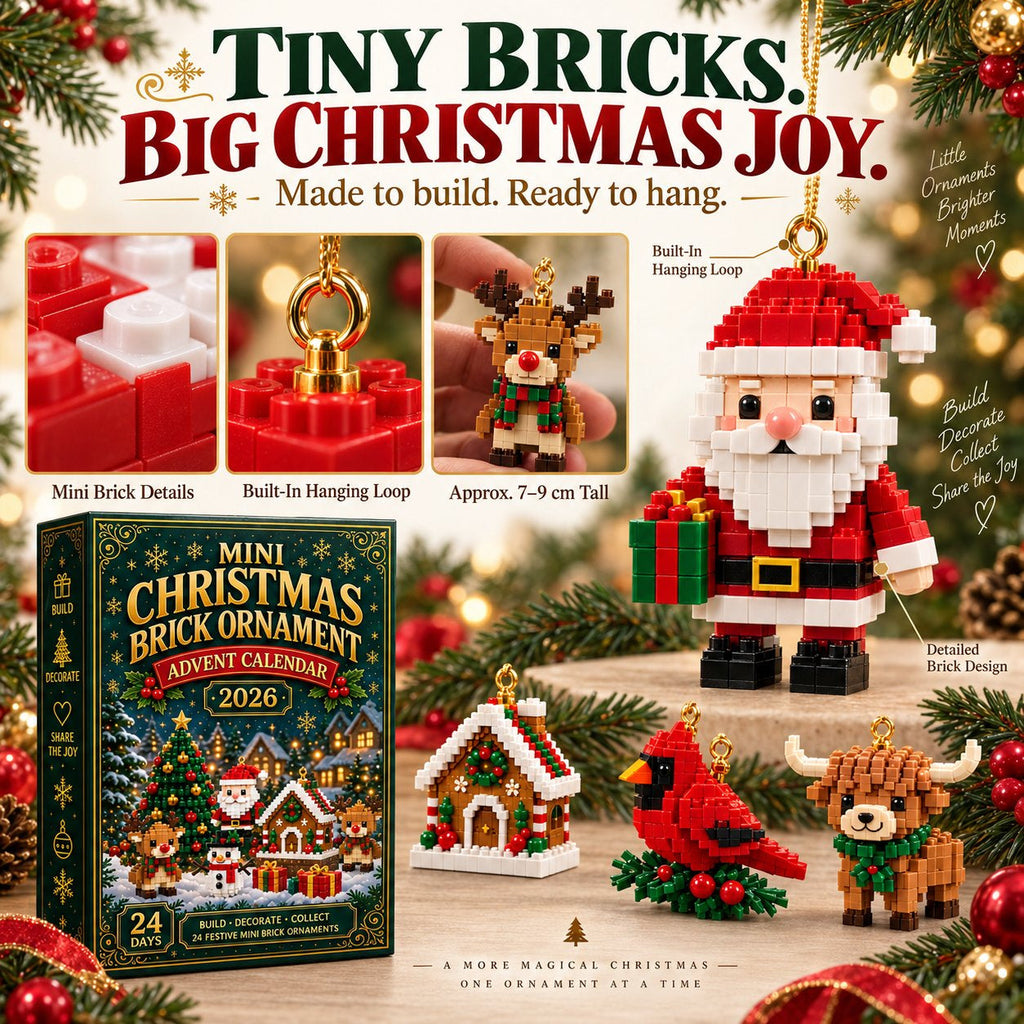 24-Day Christmas Building Block Advent Calendar | 24 Mini Christmas Ornaments | DIY Hanging Decorations for Christmas Trees, Wreaths and Holiday Displays