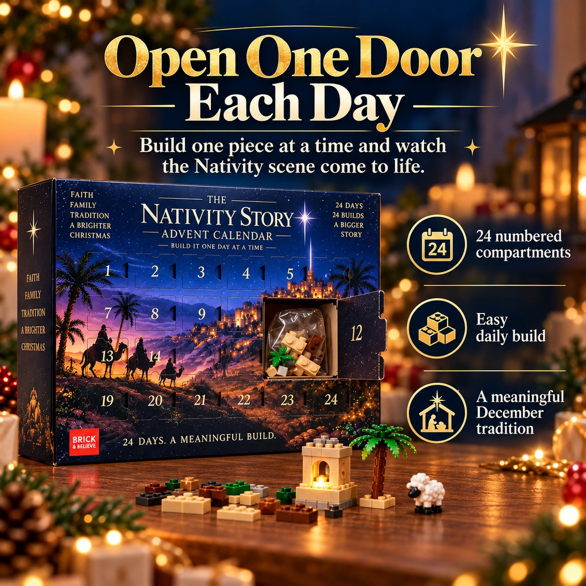 24-Day Nativity Advent Calendar Building Set – Daily Christmas Countdown with Complete Bethlehem Scene
