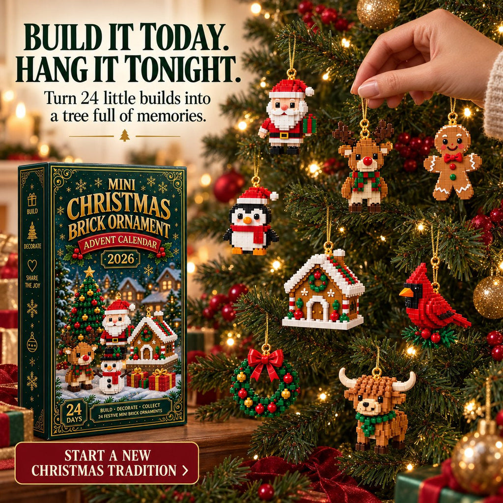 24-Day Christmas Building Block Advent Calendar | 24 Mini Christmas Ornaments | DIY Hanging Decorations for Christmas Trees, Wreaths and Holiday Displays