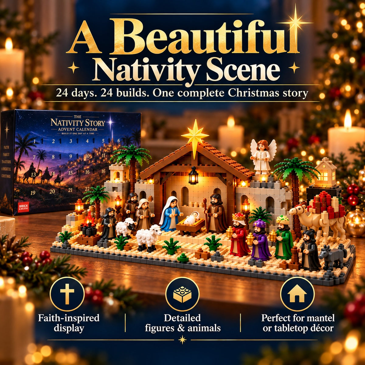 24-Day Nativity Advent Calendar Building Set – Daily Christmas Countdown with Complete Bethlehem Scene