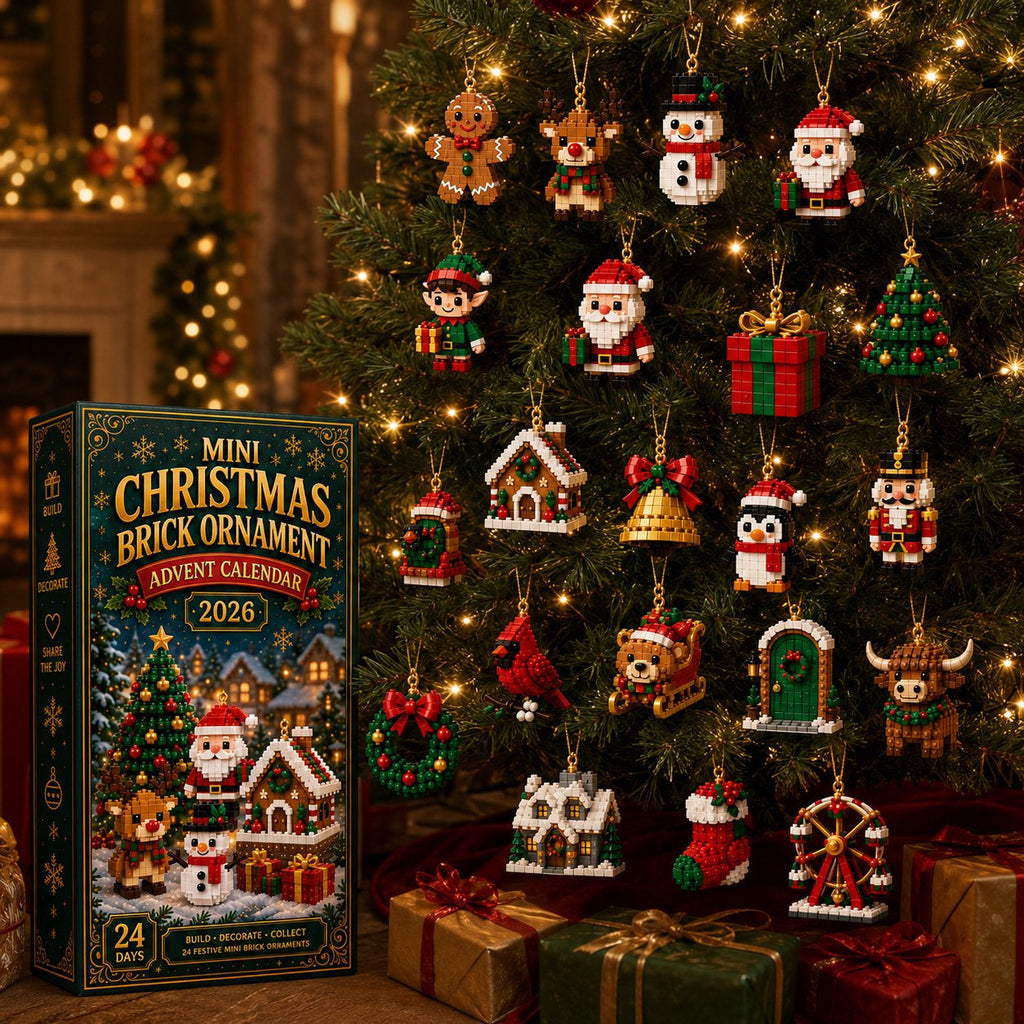 24-Day Christmas Building Block Advent Calendar | 24 Mini Christmas Ornaments | DIY Hanging Decorations for Christmas Trees, Wreaths and Holiday Displays