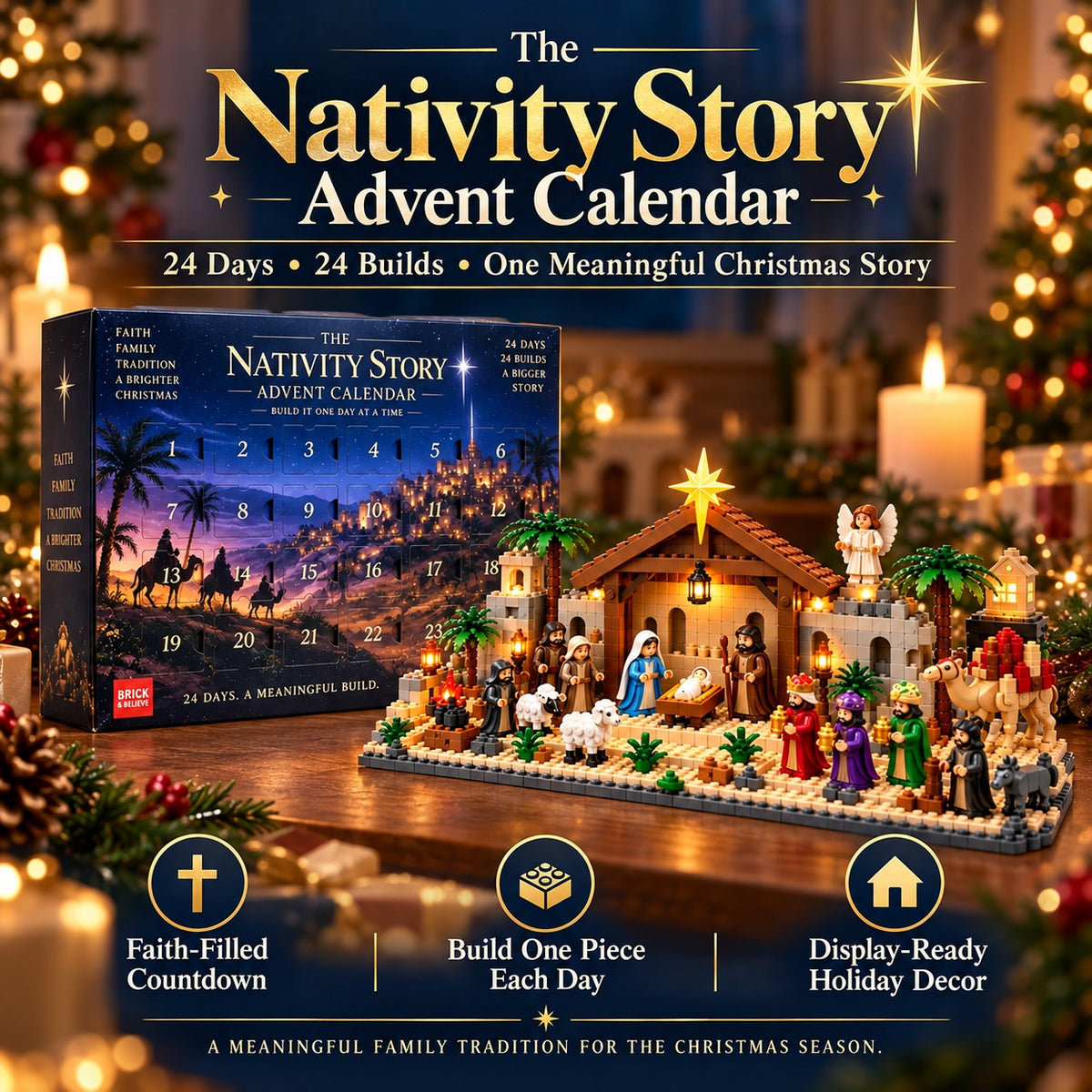 24-Day Nativity Advent Calendar Building Set – Daily Christmas Countdown with Complete Bethlehem Scene