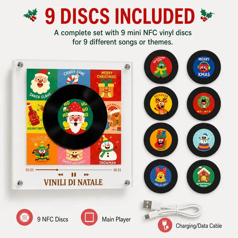 Magnetic Mini NFC Music Player with 9 Vinyl-Style Discs — Add Your Own Songs