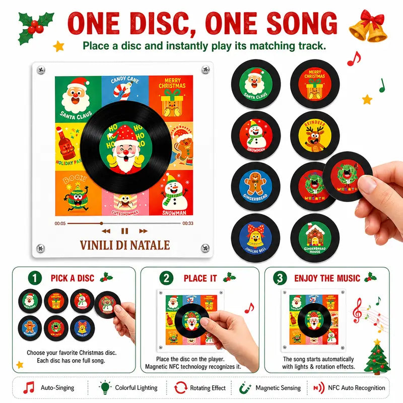 Magnetic Mini NFC Music Player with 9 Vinyl-Style Discs — Add Your Own Songs